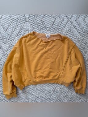 Sundry Anthropologie Off the Shoulder Yellow Cropped Crewneck Sweater
